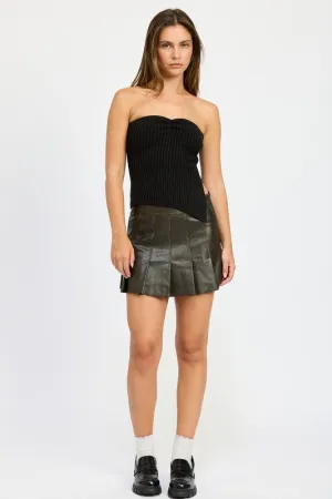 Yasmin Pleated Leather Skirt